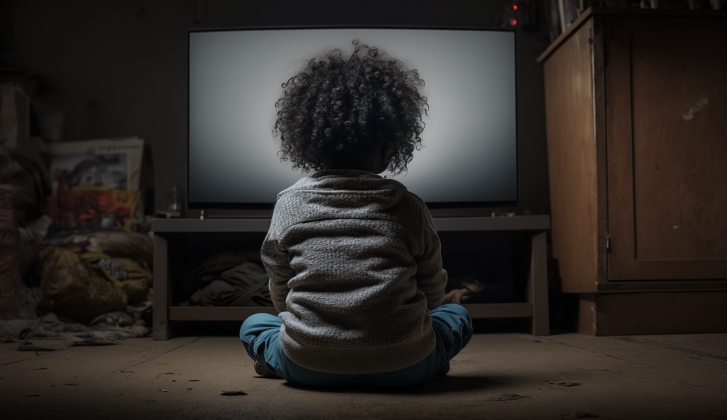 Ein mediensüchtiges Kind schaut Fernsehen
